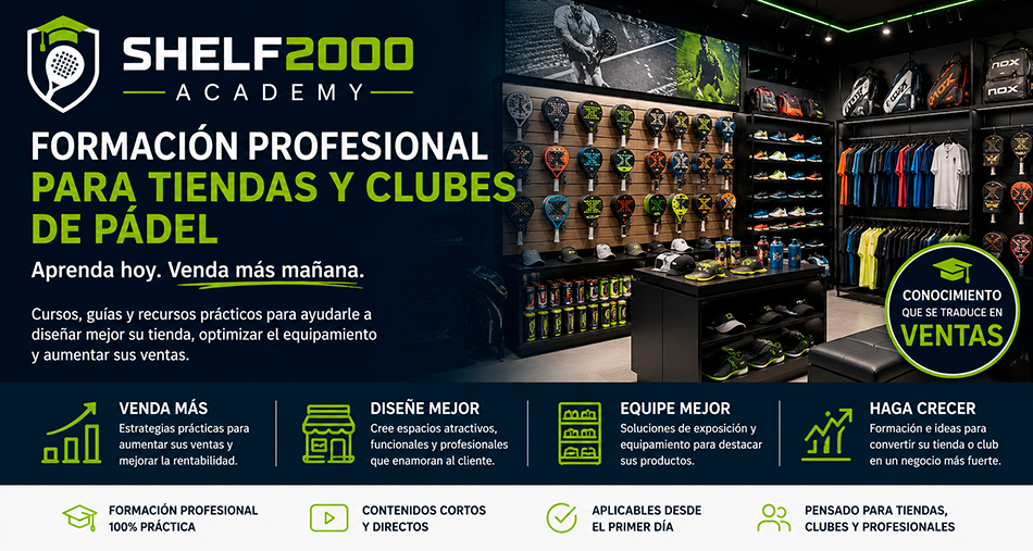 Shelf2000 Academy formación para tiendas y clubes de pádel